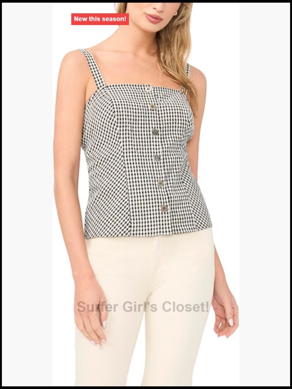 Vince Camuto Womens Fitted Tank Top, Button Front, Square Neck, Sleeveless 100%